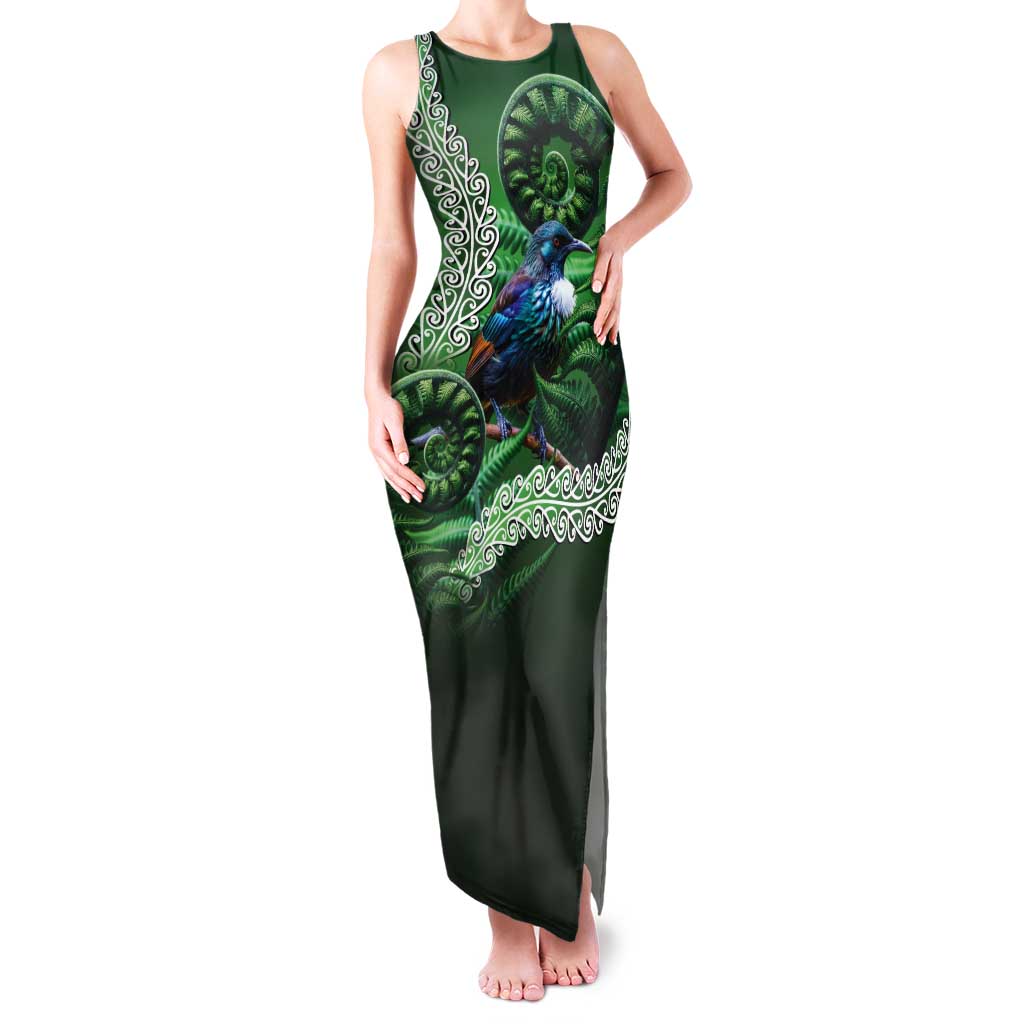 Tui Bird Koru Silver Fern Aotearoa Tank Maxi Dress