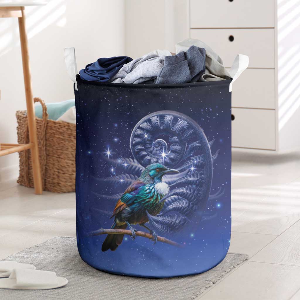 Tui Bird Matariki Galaxy Laundry Basket Koru Silver Fern Aotearoa