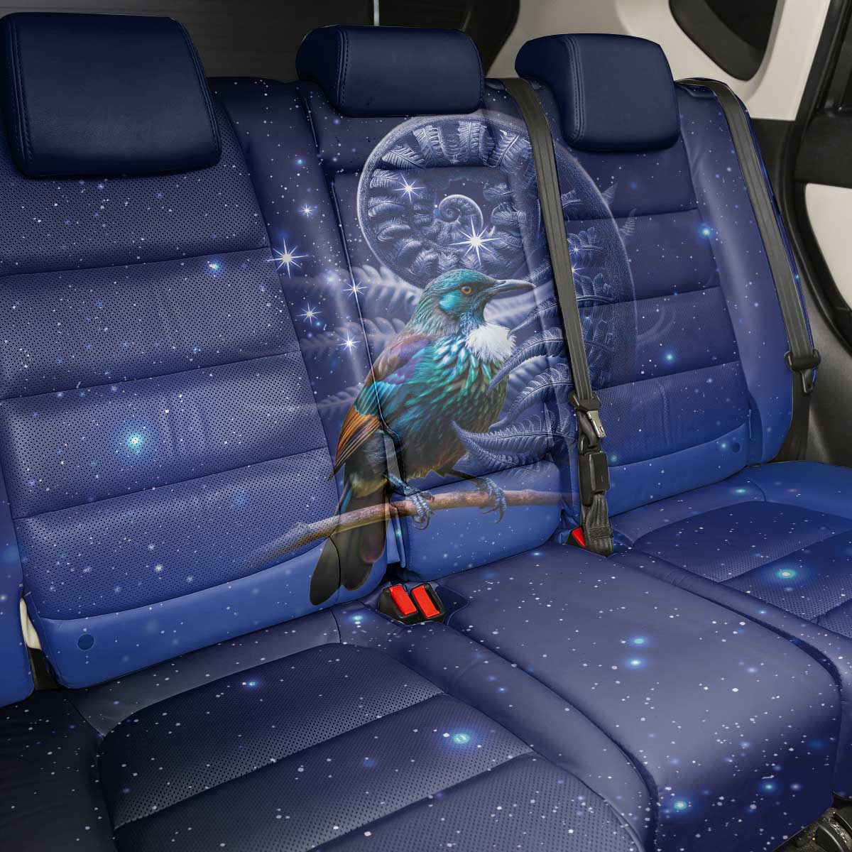Tui Bird Matariki Galaxy Back Car Seat Cover Koru Silver Fern Aotearoa