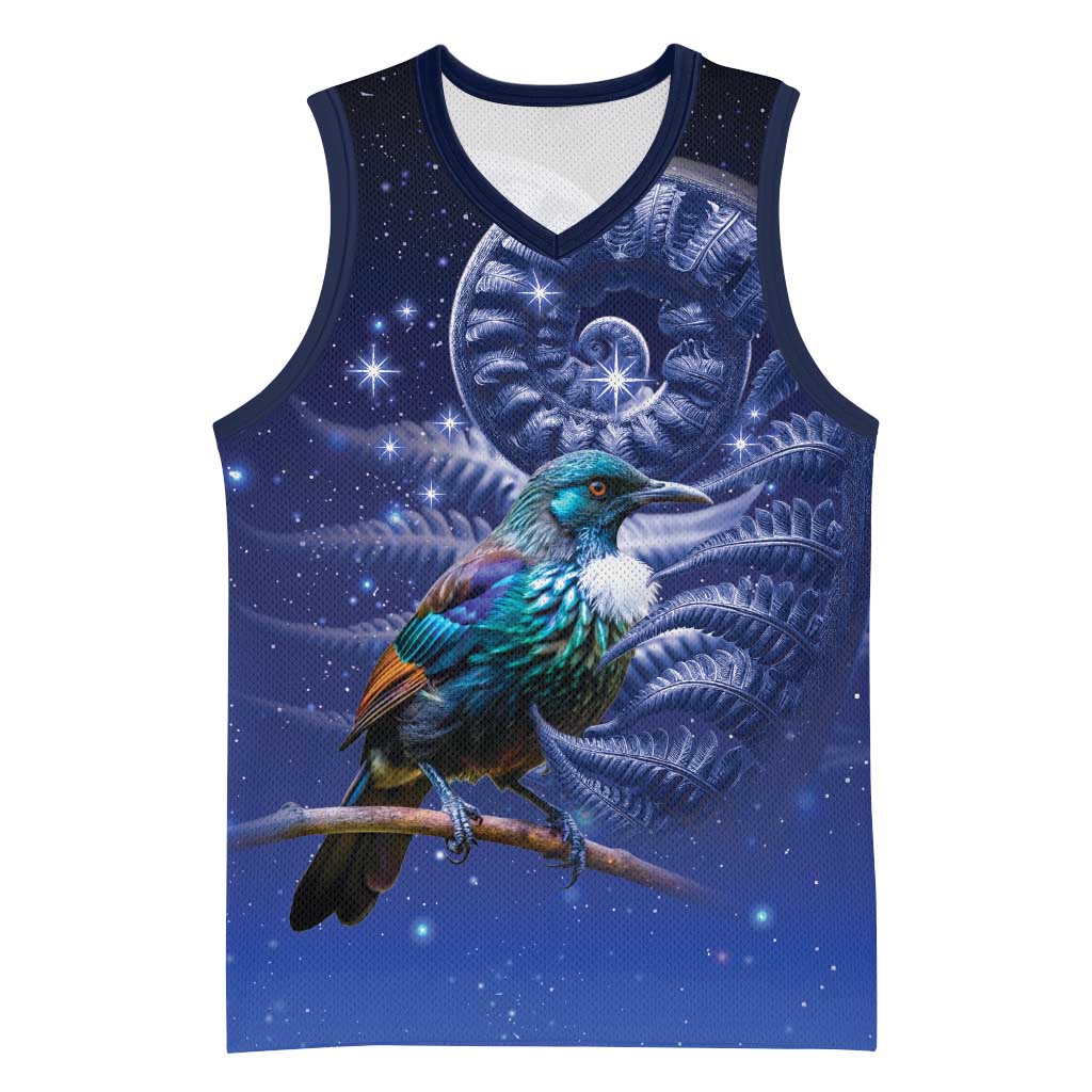 Tui Bird Matariki Galaxy Basketball Jersey Koru Silver Fern Aotearoa