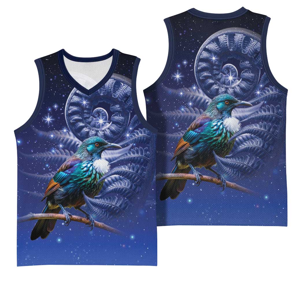 Tui Bird Matariki Galaxy Basketball Jersey Koru Silver Fern Aotearoa