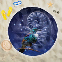 Tui Bird Matariki Galaxy Beach Blanket Koru Silver Fern Aotearoa