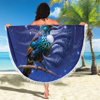 Tui Bird Matariki Galaxy Beach Blanket Koru Silver Fern Aotearoa