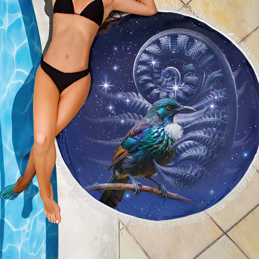 Tui Bird Matariki Galaxy Beach Blanket Koru Silver Fern Aotearoa