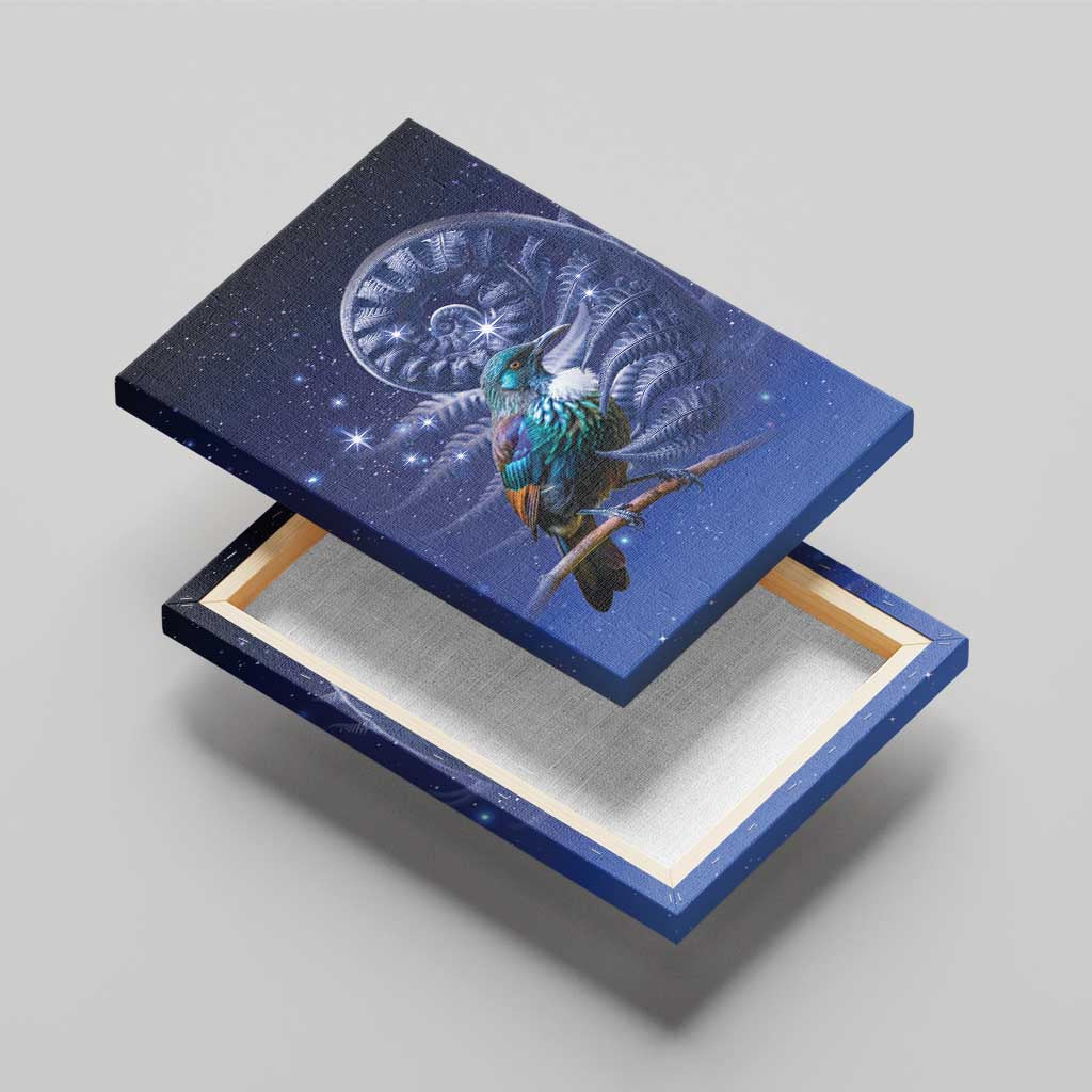 Tui Bird Matariki Galaxy Canvas Wall Art Koru Silver Fern Aotearoa