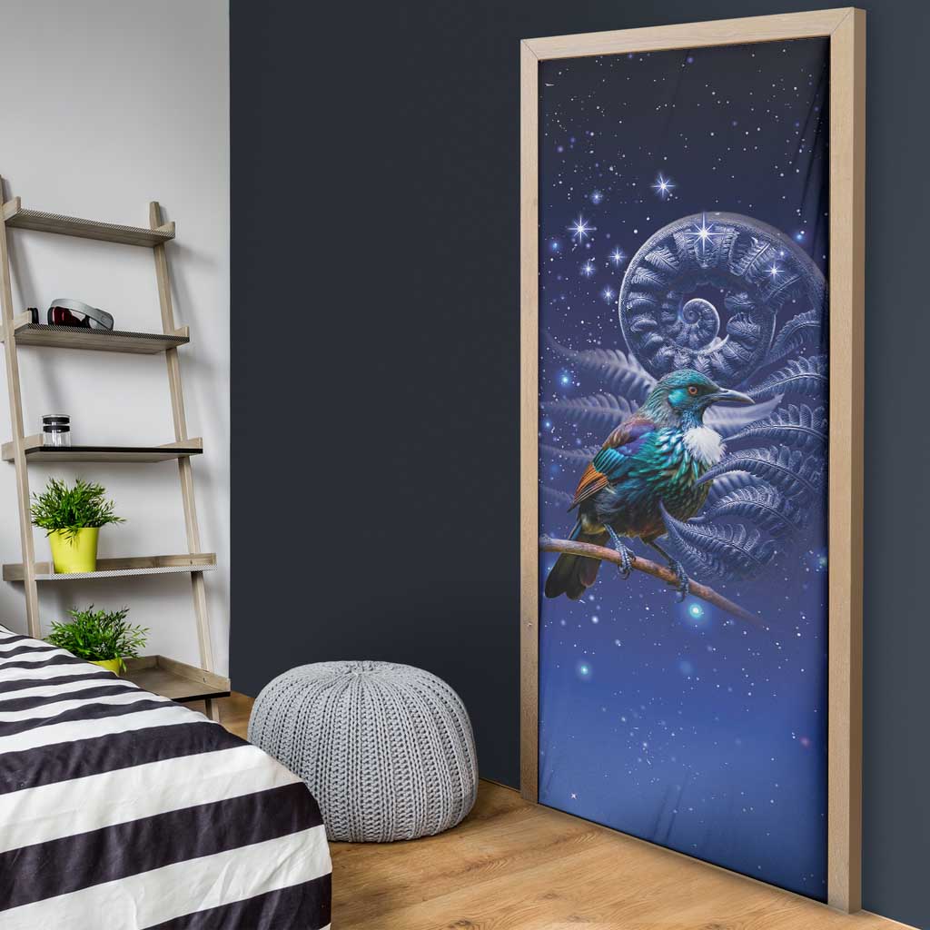 Tui Bird Matariki Galaxy Door Cover Koru Silver Fern Aotearoa LT9 - Polynesian Pride