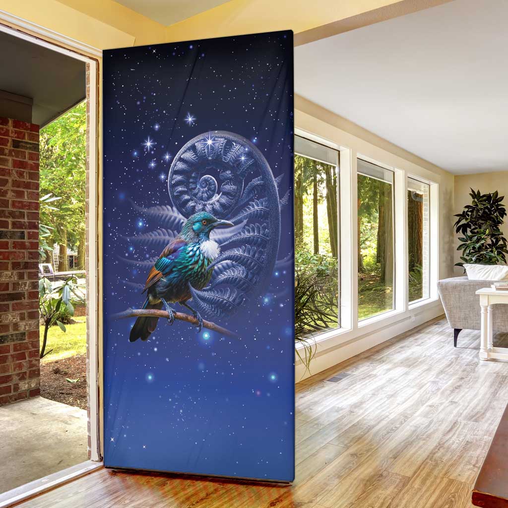 Tui Bird Matariki Galaxy Door Cover Koru Silver Fern Aotearoa LT9 - Polynesian Pride