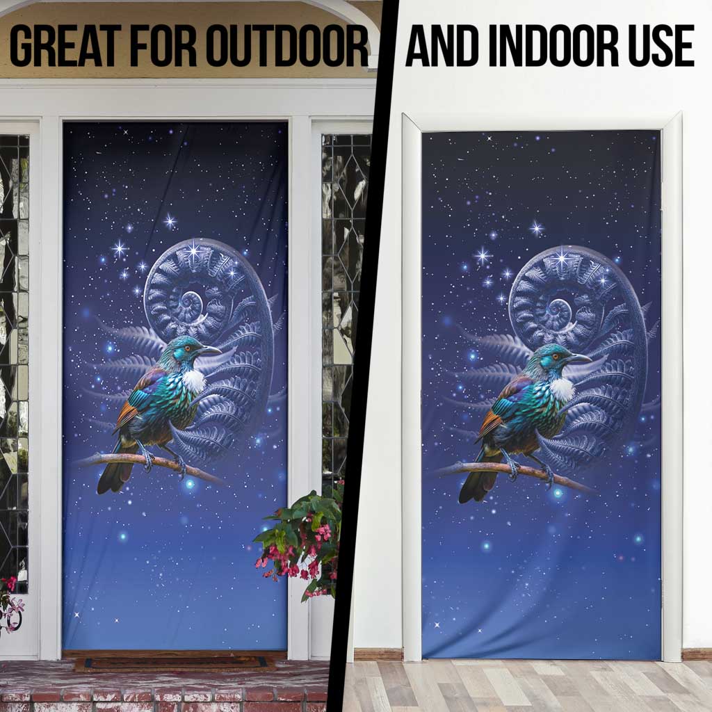 Tui Bird Matariki Galaxy Door Cover Koru Silver Fern Aotearoa LT9 - Polynesian Pride