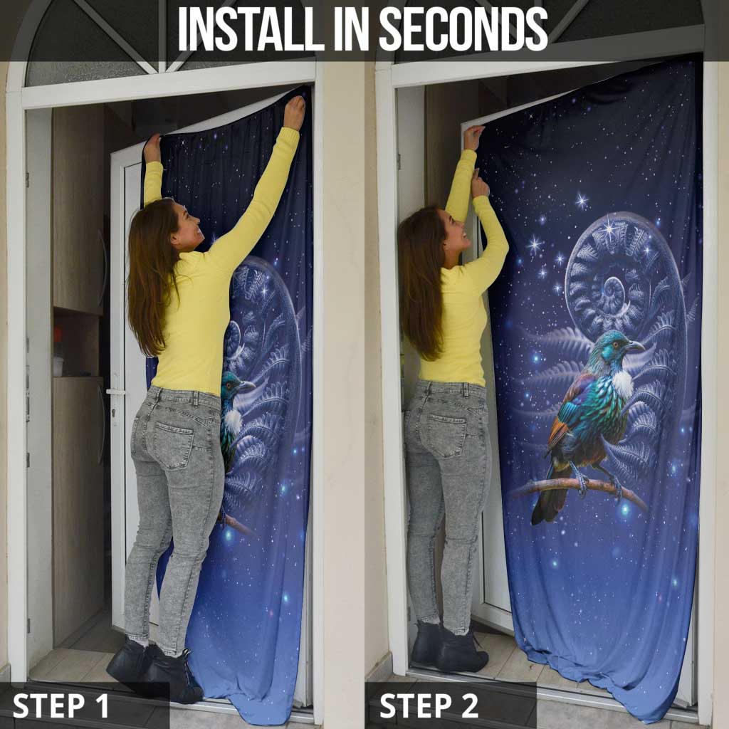 Tui Bird Matariki Galaxy Door Cover Koru Silver Fern Aotearoa LT9 - Polynesian Pride