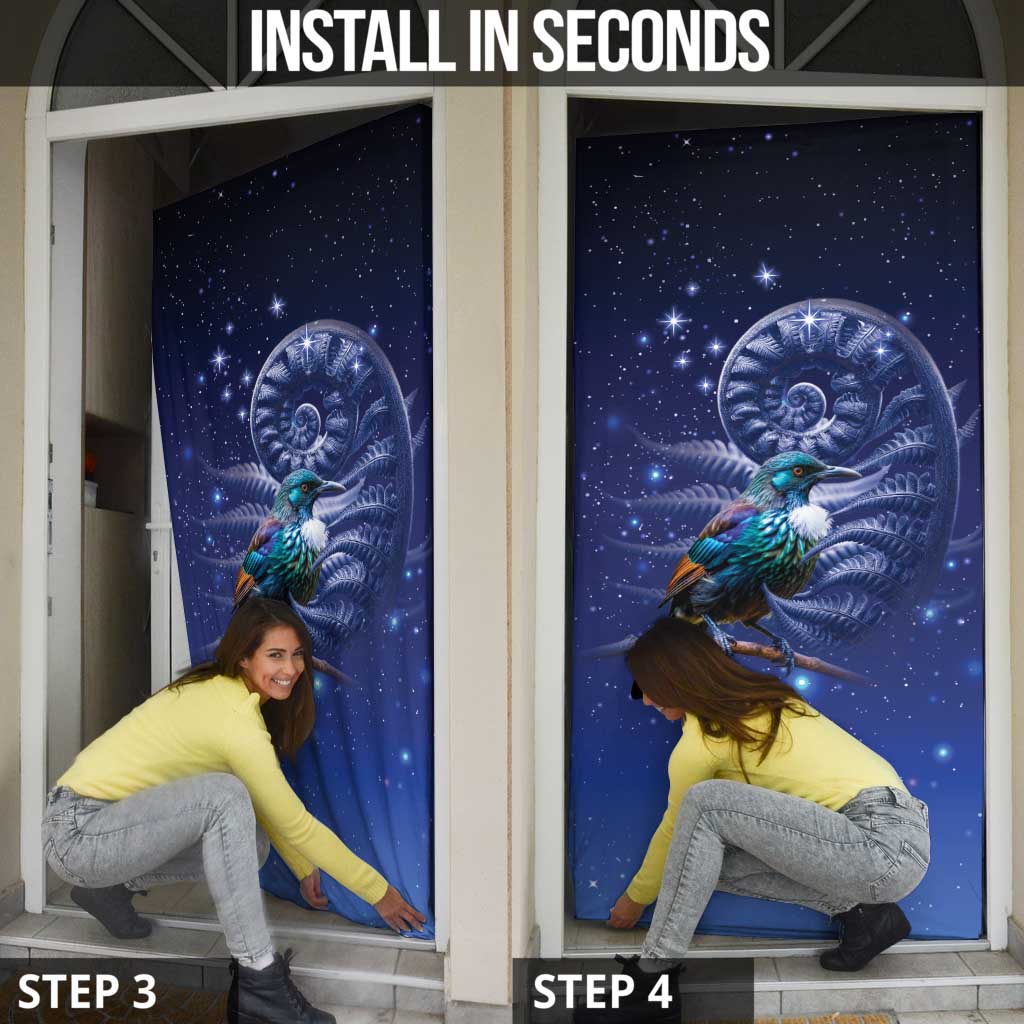 Tui Bird Matariki Galaxy Door Cover Koru Silver Fern Aotearoa LT9 - Polynesian Pride