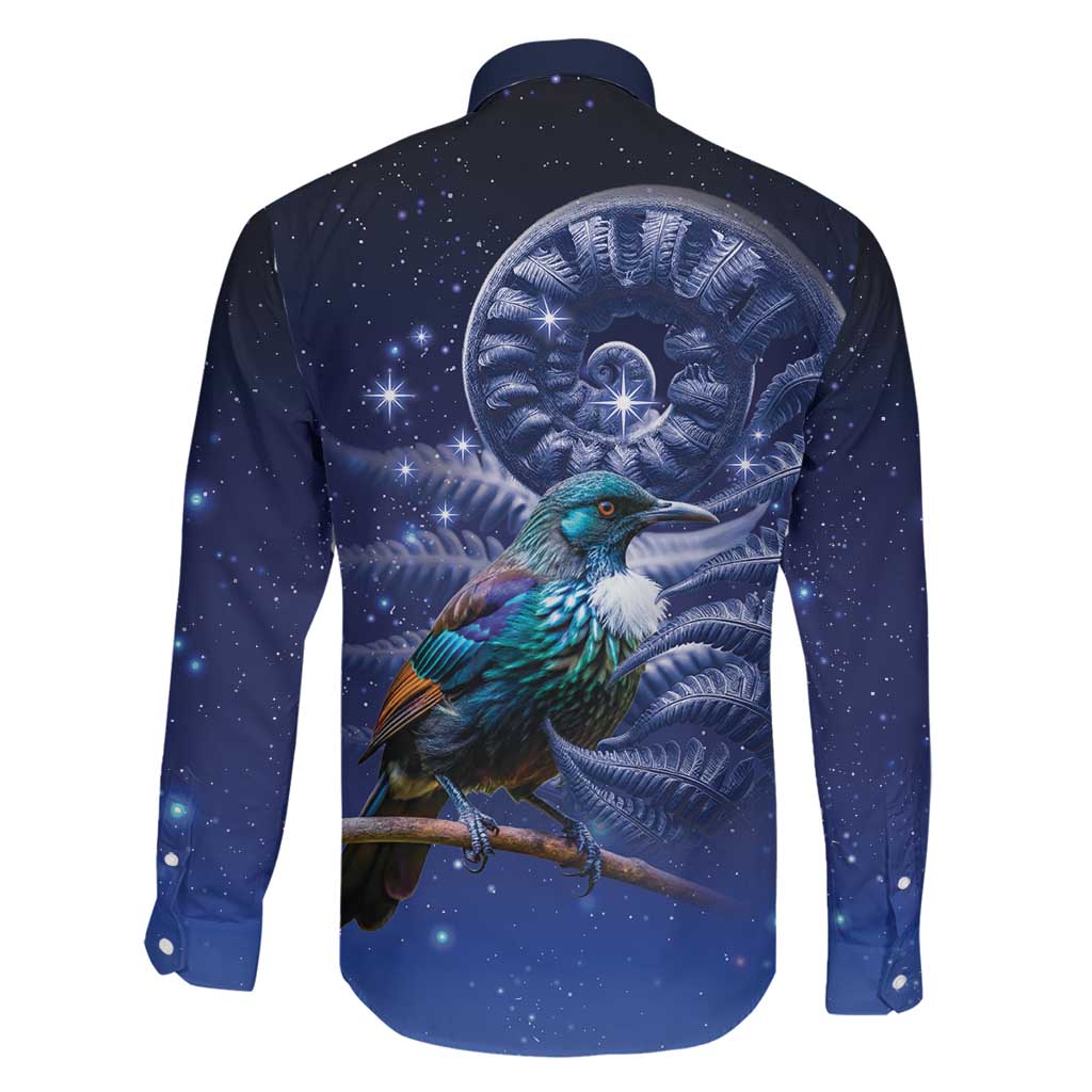 Tui Bird Matariki Galaxy Family Matching Long Sleeve Bodycon Dress and Hawaiian Shirt Koru Silver Fern Aotearoa LT9 - Polynesian Pride