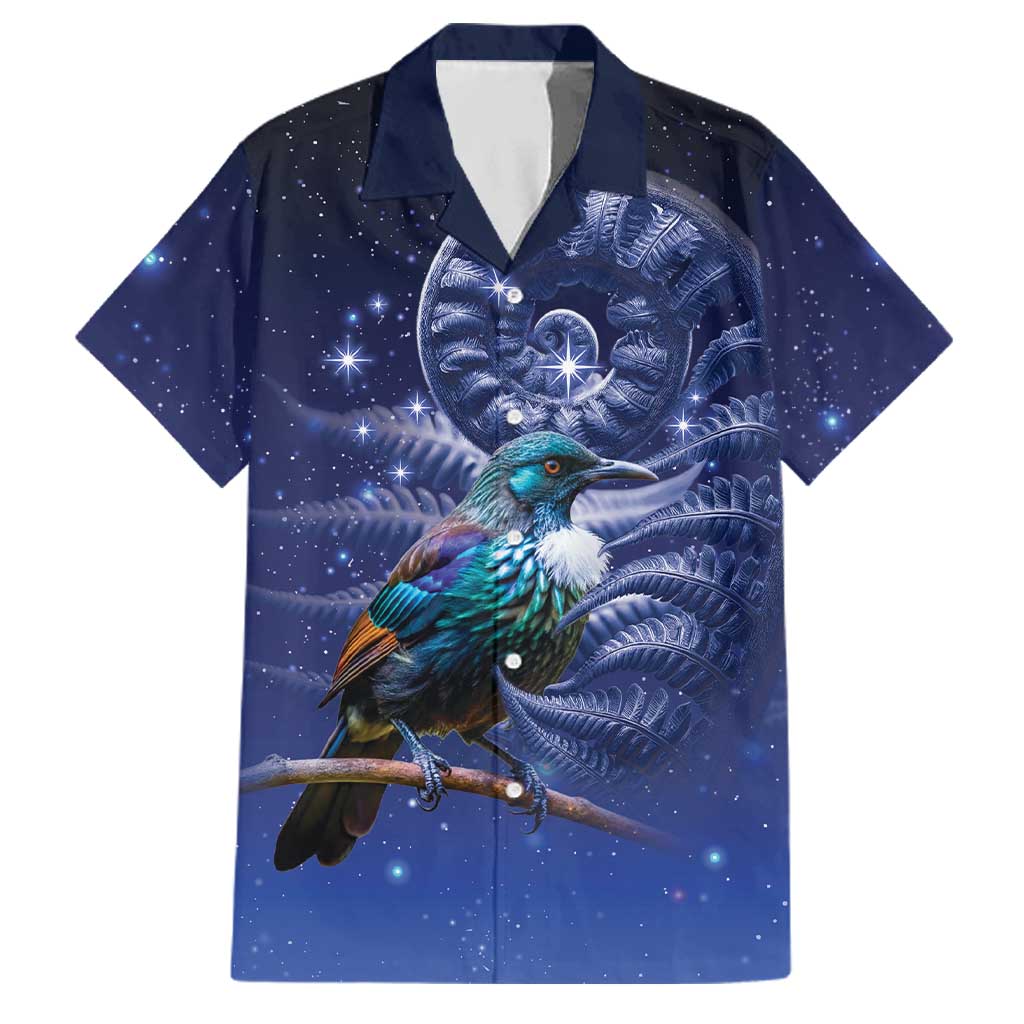 Tui Bird Matariki Galaxy Family Matching Off Shoulder Maxi Dress and Hawaiian Shirt Koru Silver Fern Aotearoa LT9 Dad's Shirt - Short Sleeve Galaxy - Polynesian Pride