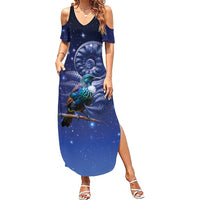 Tui Bird Matariki Galaxy Family Matching Summer Maxi Dress and Hawaiian Shirt Koru Silver Fern Aotearoa LT9 Mom's Dress Galaxy - Polynesian Pride