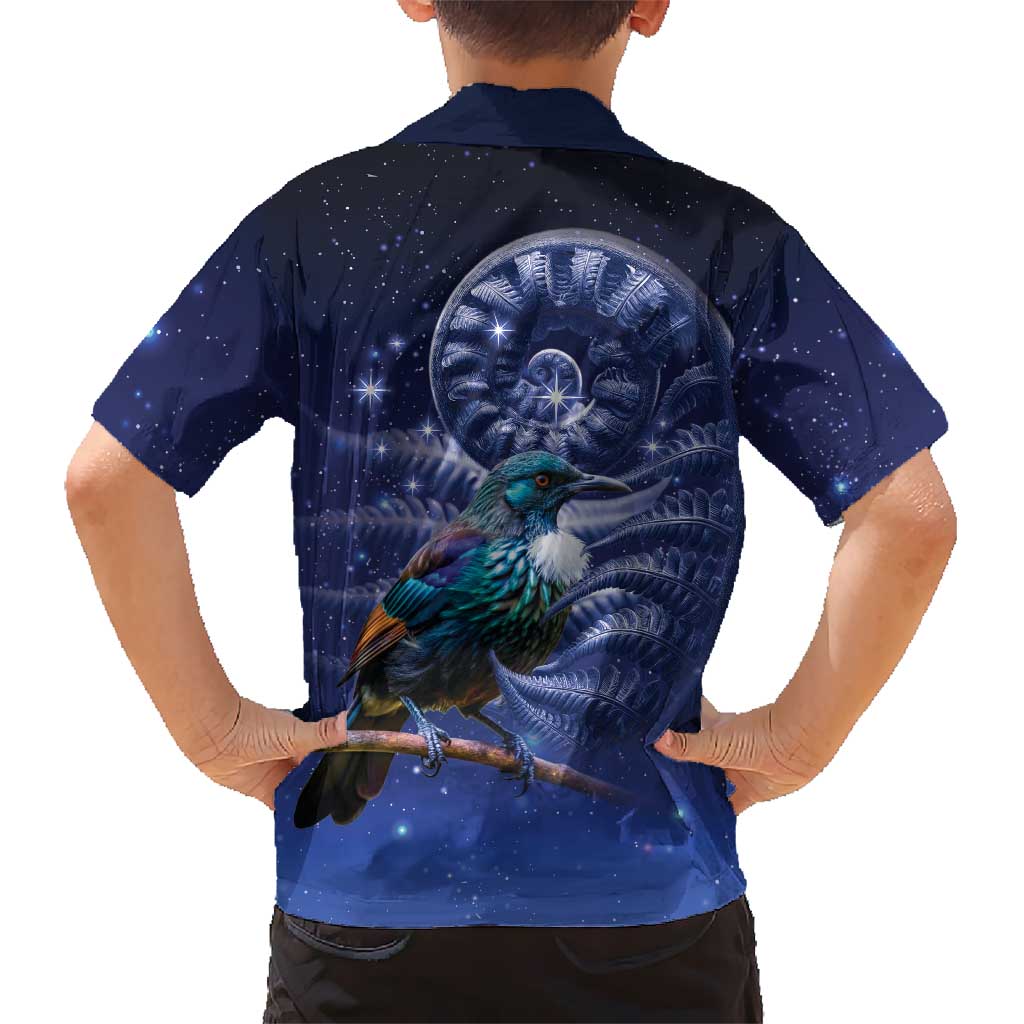 Tui Bird Matariki Galaxy Family Matching Tank Maxi Dress and Hawaiian Shirt Koru Silver Fern Aotearoa LT9 - Polynesian Pride