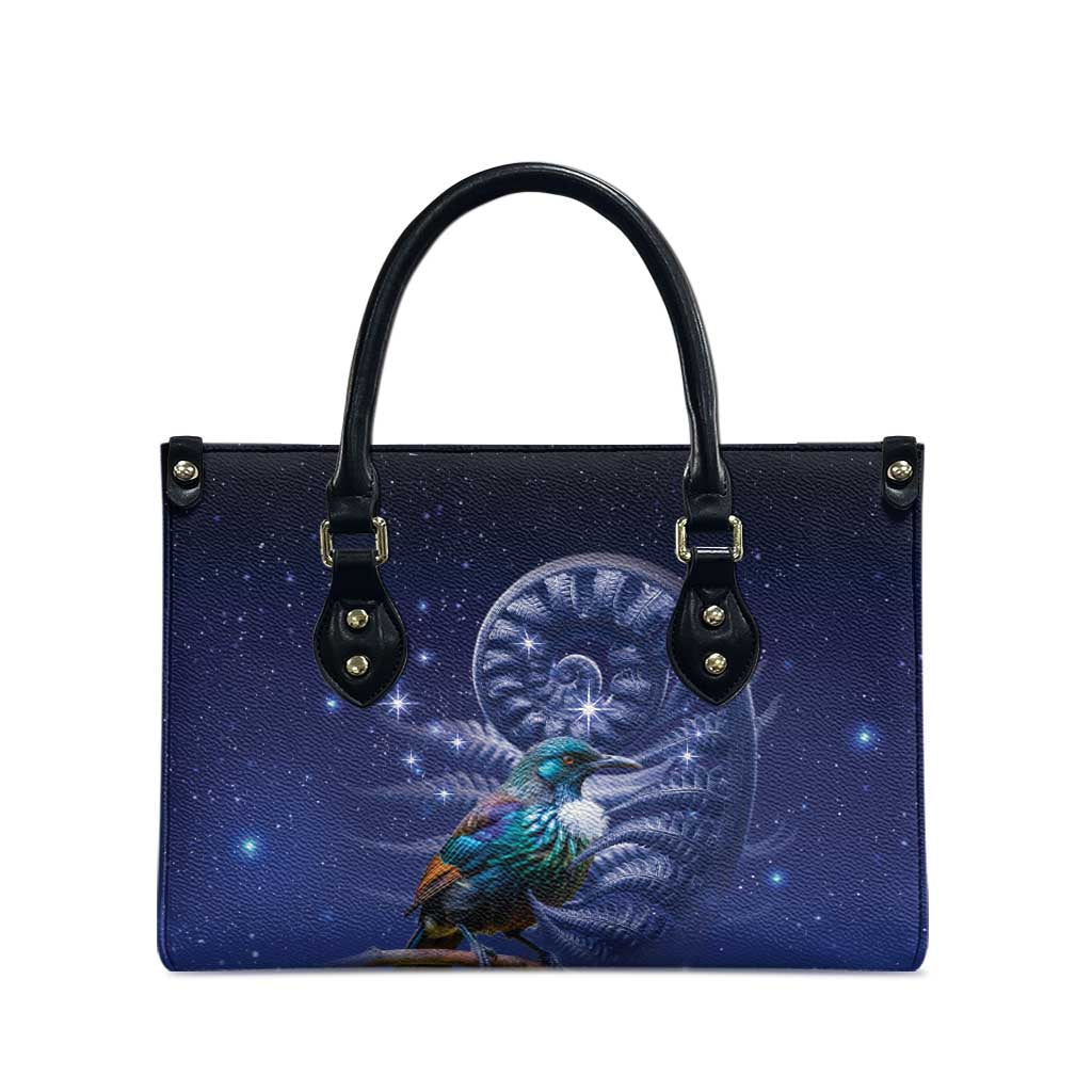 Tui Bird Matariki Galaxy Leather Bag Koru Silver Fern Aotearoa