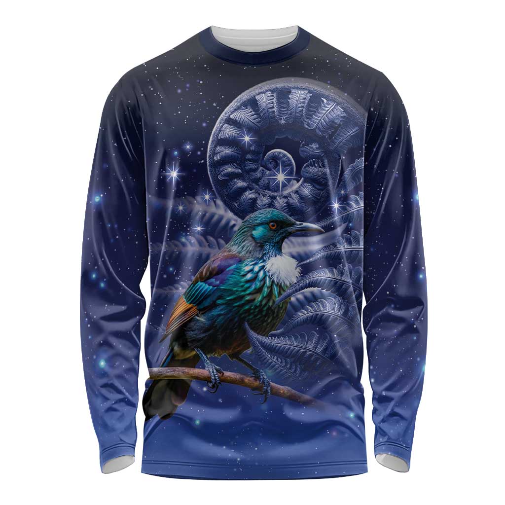 Tui Bird Matariki Galaxy Long Sleeve Shirt Koru Silver Fern Aotearoa