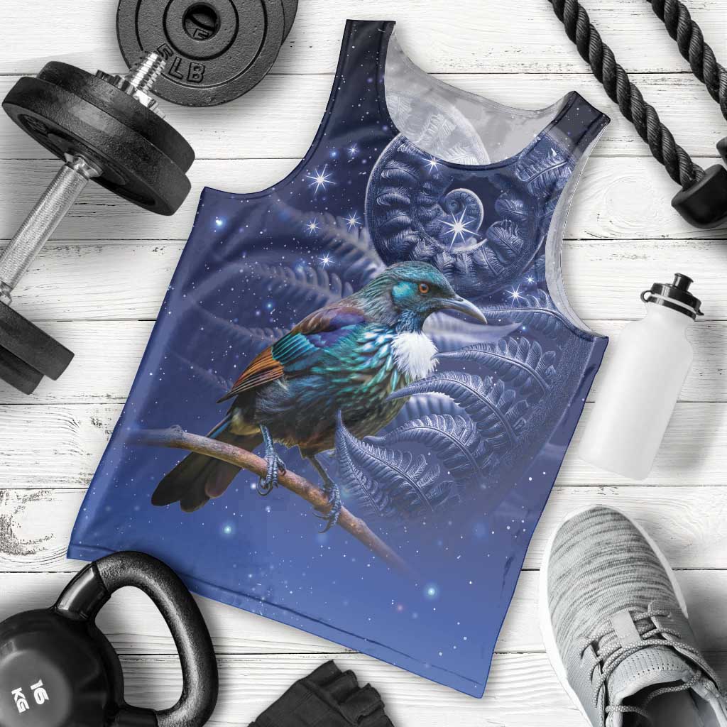 Tui Bird Matariki Galaxy Men Tank Top Koru Silver Fern Aotearoa