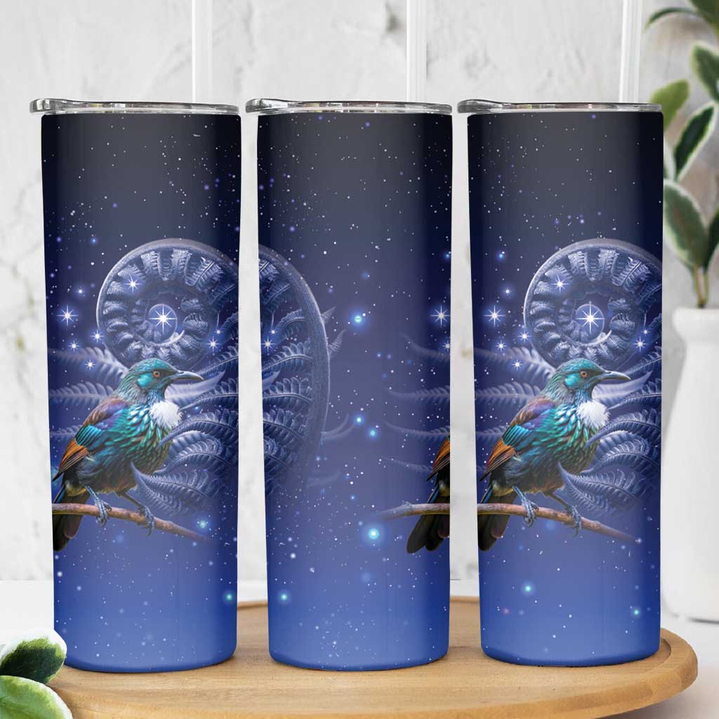 Tui Bird Matariki Galaxy Skinny Tumbler Koru Silver Fern Aotearoa