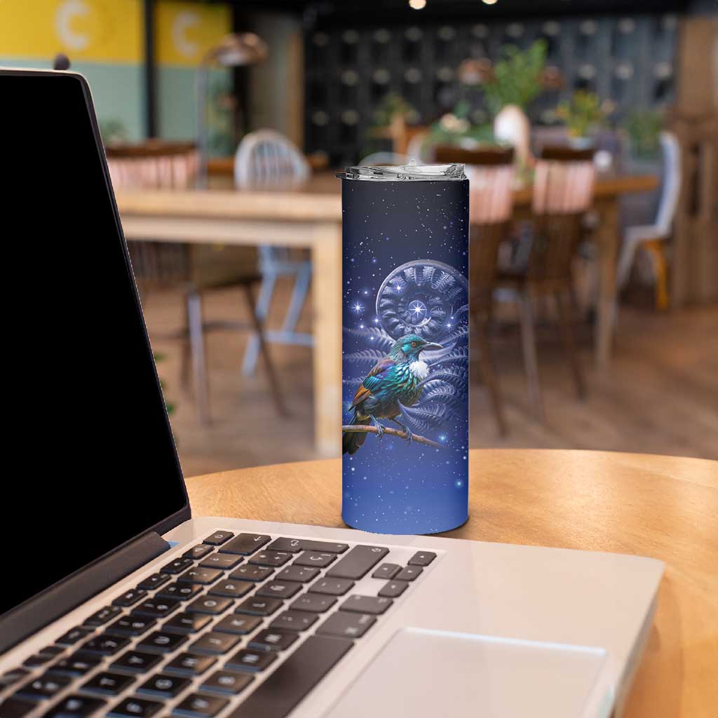 Tui Bird Matariki Galaxy Skinny Tumbler Koru Silver Fern Aotearoa