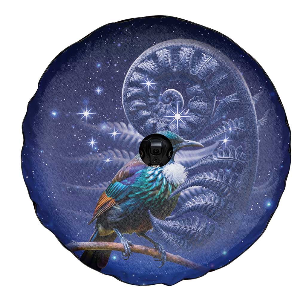 Tui Bird Matariki Galaxy Spare Tire Cover Koru Silver Fern Aotearoa