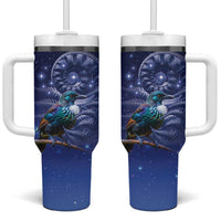 Tui Bird Matariki Galaxy Tumbler With Handle Koru Silver Fern Aotearoa