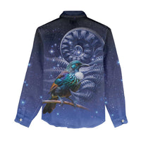 Tui Bird Matariki Galaxy Women Casual Shirt Koru Silver Fern Aotearoa