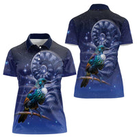 Tui Bird Matariki Galaxy Women Polo Shirt Koru Silver Fern Aotearoa