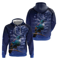 Tui Bird Matariki Galaxy Zip Hoodie Koru Silver Fern Aotearoa