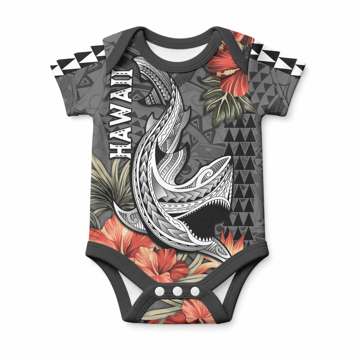 Hawaii Shark Tattoo Baby Onesie Polynesian Vintage Vibes LT9 Black - Polynesian Pride