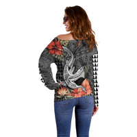 Hawaii Shark Tattoo Off Shoulder Sweater Polynesian Vintage Vibes LT9 - Polynesian Pride