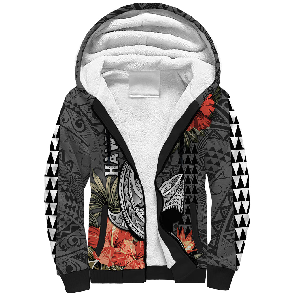 Hawaii Shark Tattoo Sherpa Hoodie Polynesian Vintage Vibes LT9 Unisex Black - Polynesian Pride