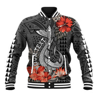 Personalised Hawaii Fish Hook Baseball Jacket Polynesian Vintage Vibes LT9 Unisex Black - Polynesian Pride
