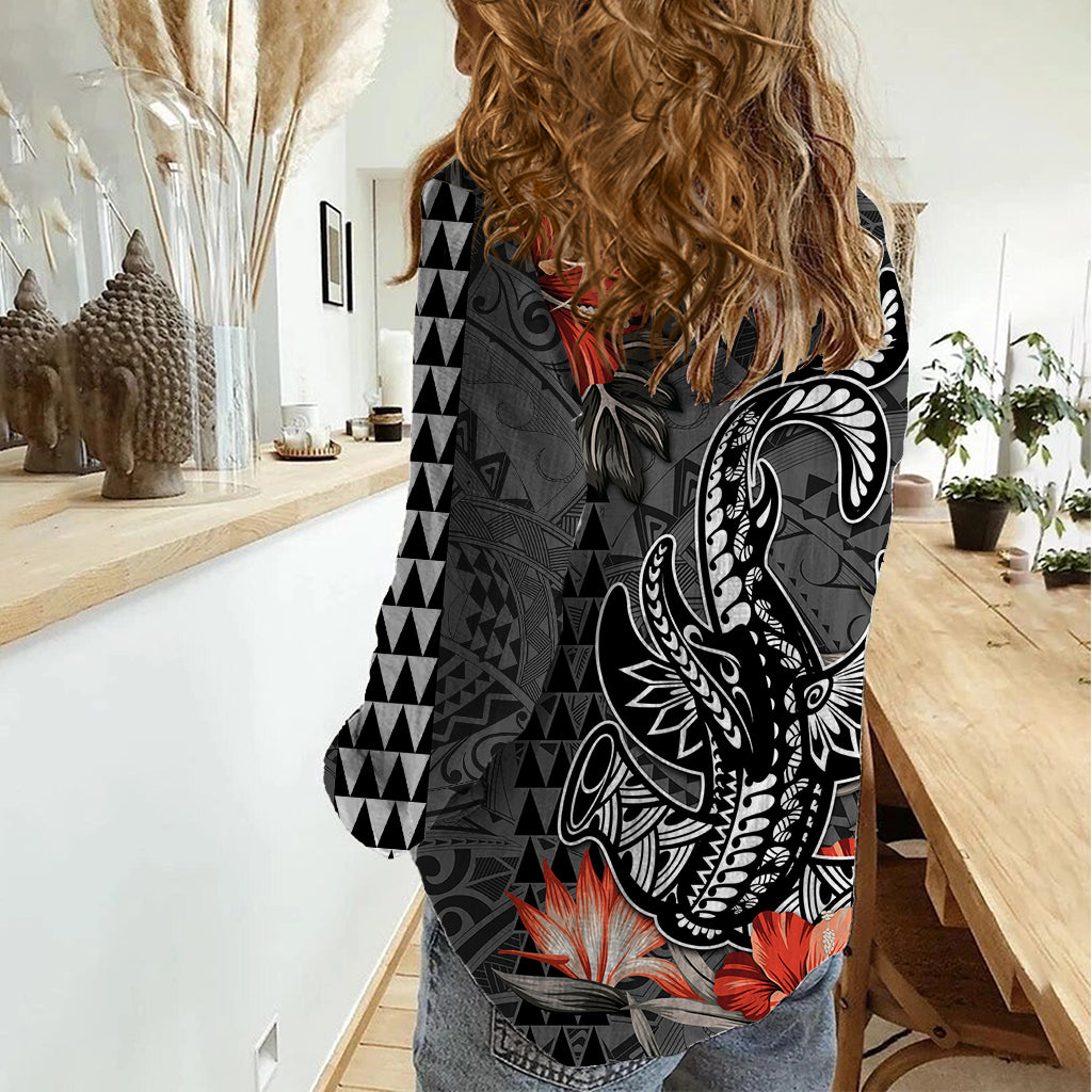 Personalised Hawaii Hammerhead Shark Women Casual Shirt Polynesian Vintage Vibes LT9 - Polynesian Pride