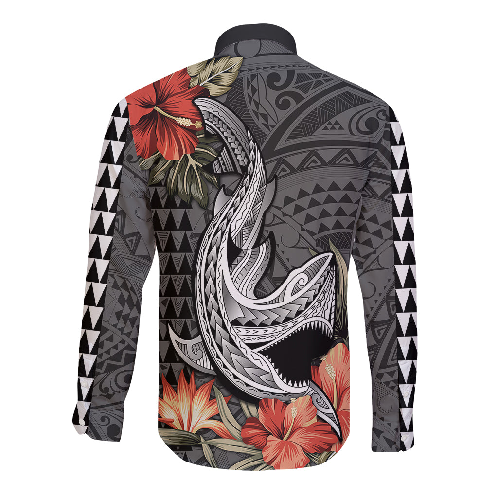 Personalised Hawaii Shark Tattoo Long Sleeve Button Shirt Polynesian Vintage Vibes LT9 - Polynesian Pride