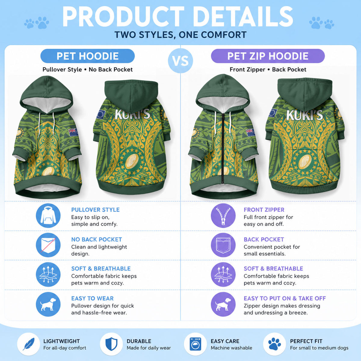 Cook Islands Rugby Pet Hoodie Kukis Athletic Style LT9 - Polynesian Pride