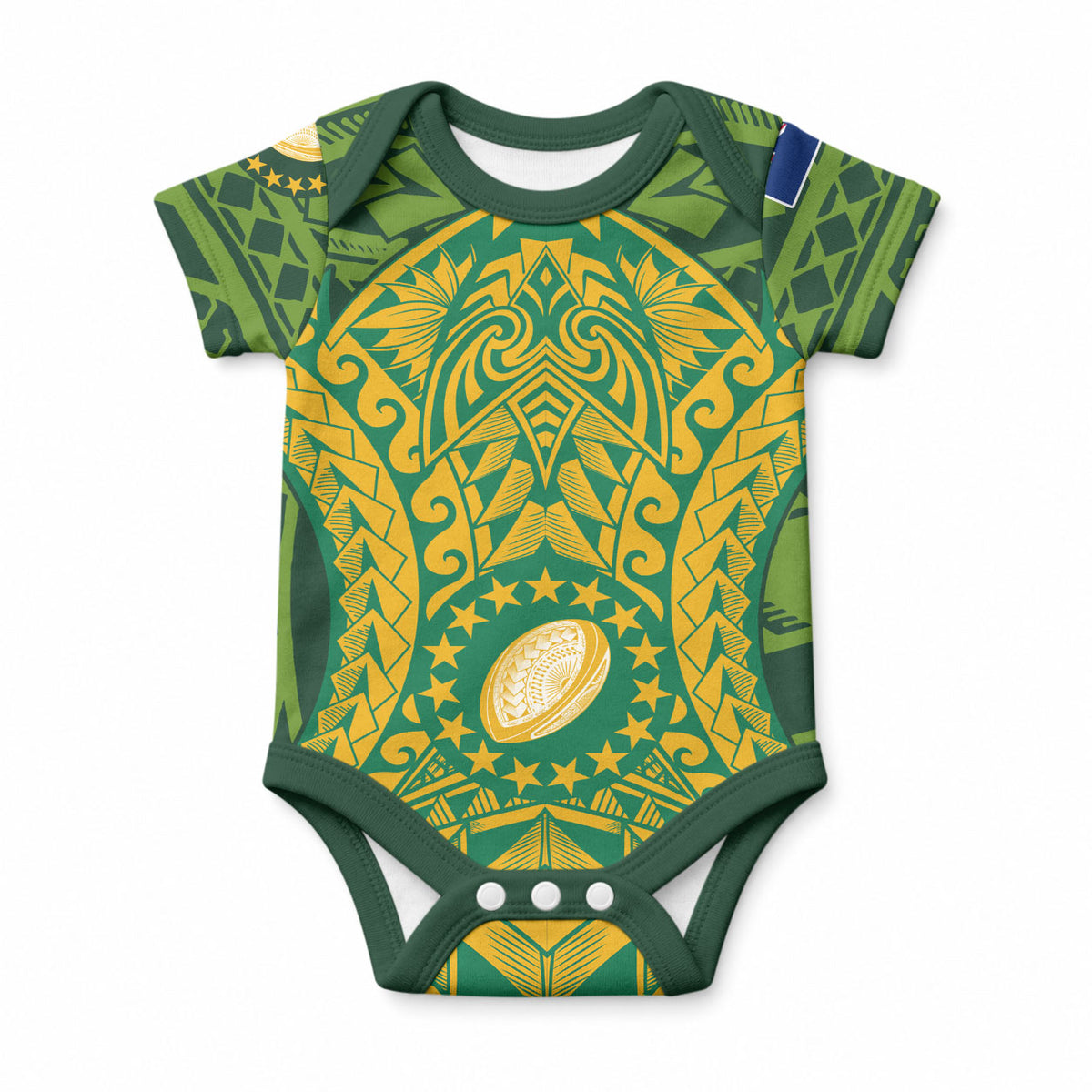 Cook Islands Rugby Custom Baby Onesie Kukis Athletic Style LT9 Green - Polynesian Pride