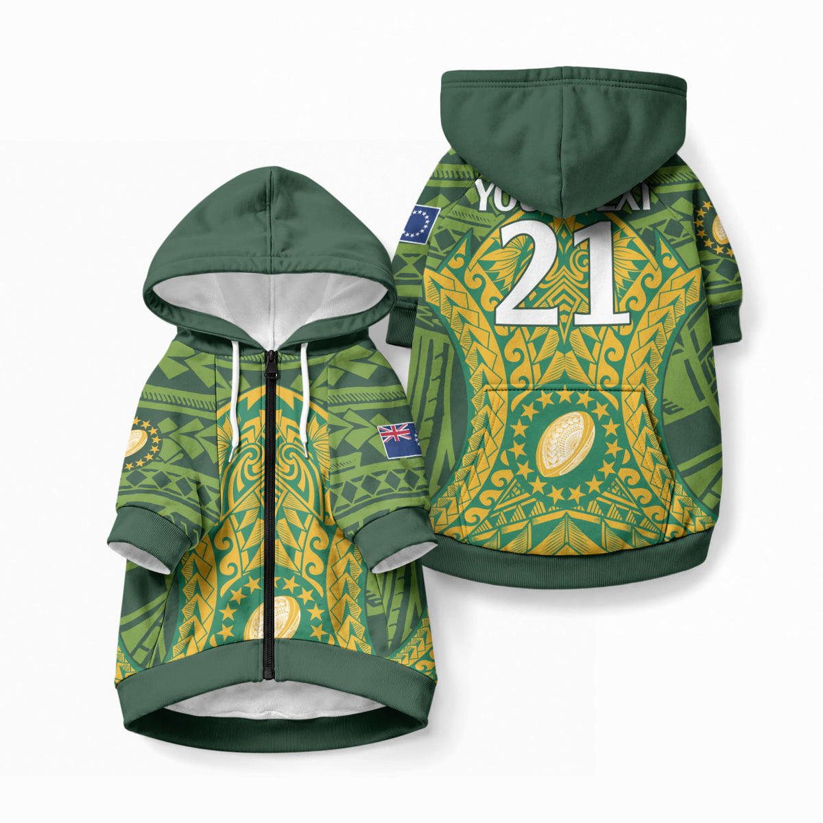 Cook Islands Rugby Custom Pet Hoodie Kukis Athletic Style LT9 Zip-up Green - Polynesian Pride