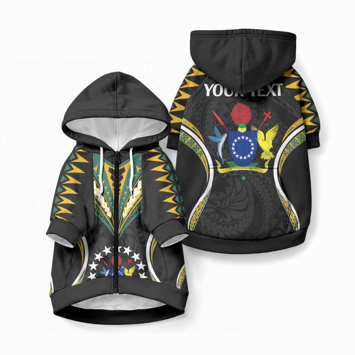 Personalised Polynesian Pride Cook Islands Pet Hoodie Tribal Wave Style LT9 Zip-up Black - Polynesian Pride
