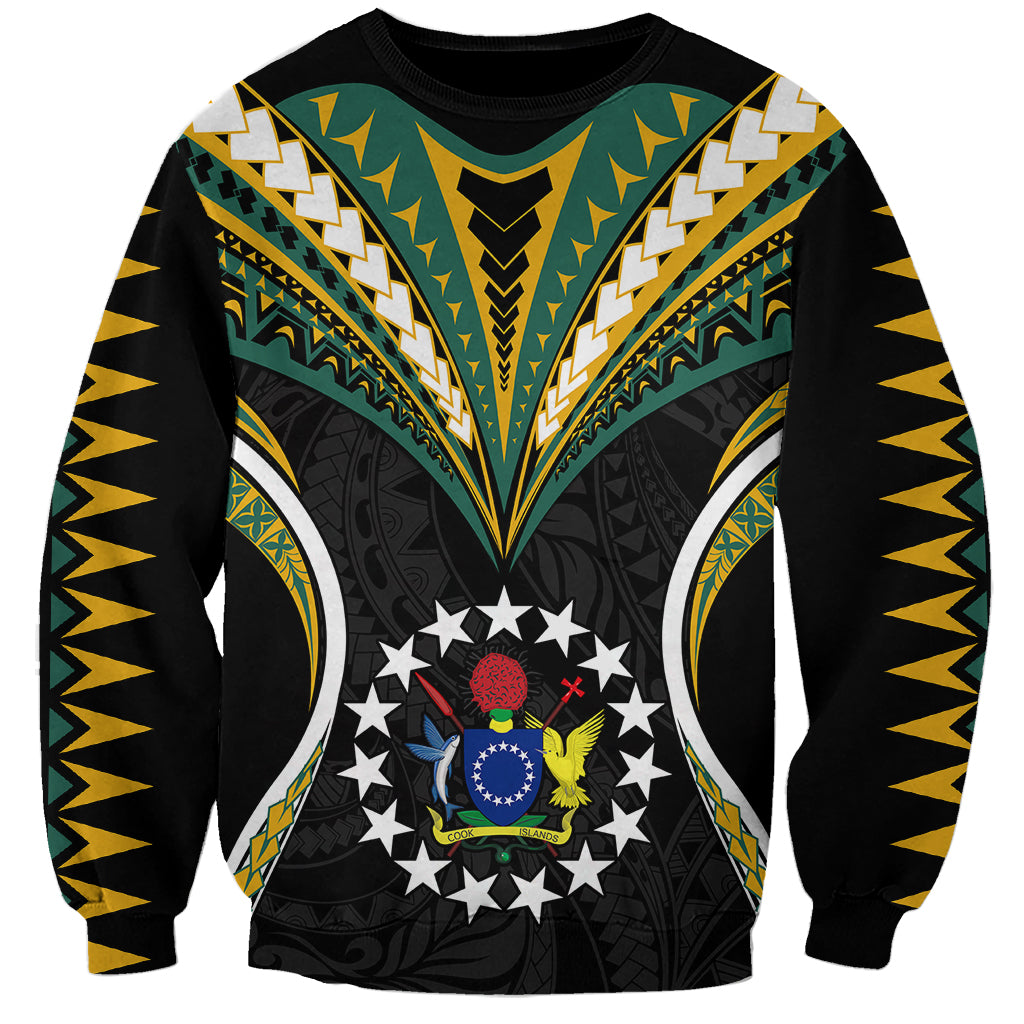 Personalised Polynesian Pride Cook Islands Sweatshirt Tribal Wave Style LT9 Unisex Black - Polynesian Pride