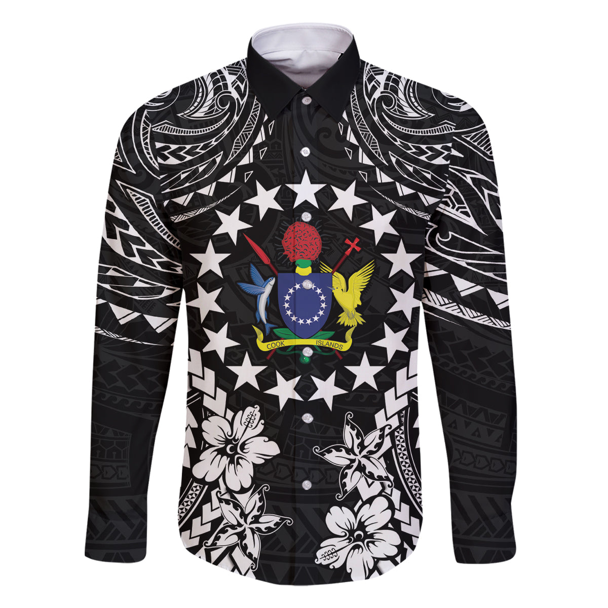 Cook Islands Ra o te Ui Ariki Est 1967 Family Matching Long Sleeve Bodycon Dress and Hawaiian Shirt LT9 Dad's Shirt - Long Sleeve Black - Polynesian Pride