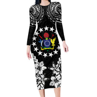 Cook Islands Ra o te Ui Ariki Est 1967 Family Matching Long Sleeve Bodycon Dress and Hawaiian Shirt LT9 Mom's Dress Black - Polynesian Pride