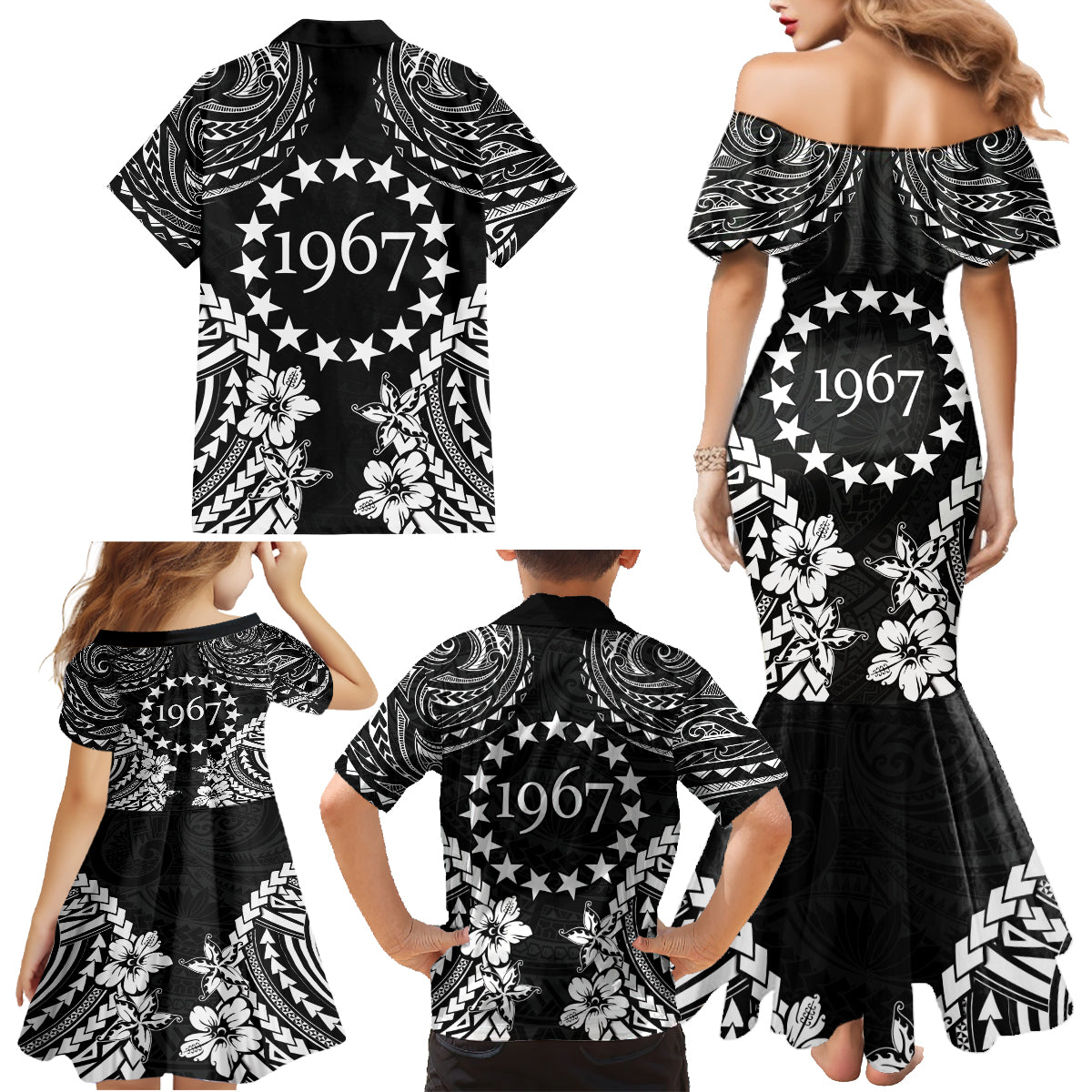 Cook Islands Ra o te Ui Ariki Est 1967 Family Matching Mermaid Dress and Hawaiian Shirt LT9 - Polynesian Pride