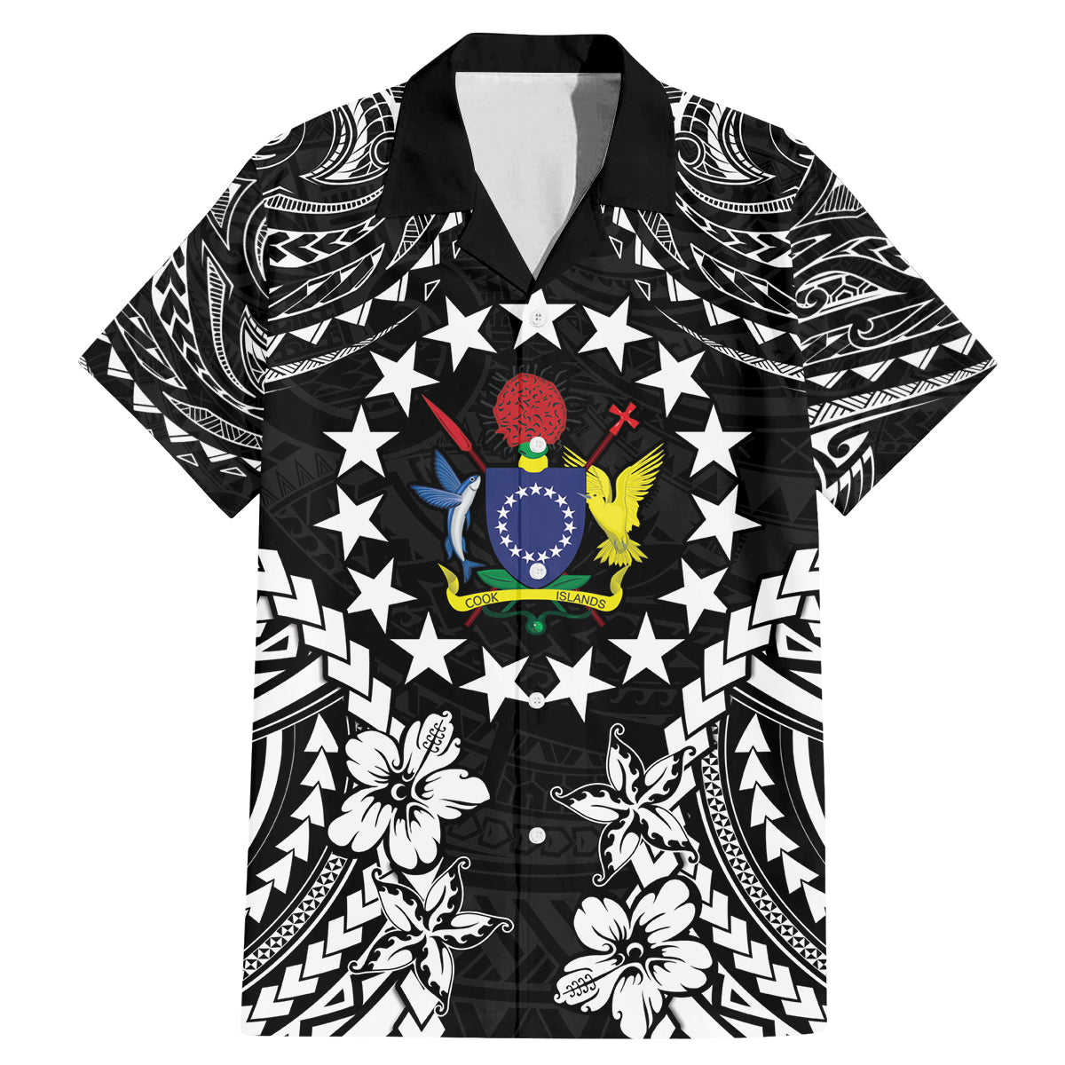 Cook Islands Ra o te Ui Ariki Est 1967 Family Matching Mermaid Dress and Hawaiian Shirt LT9 Dad's Shirt - Short Sleeve Black - Polynesian Pride