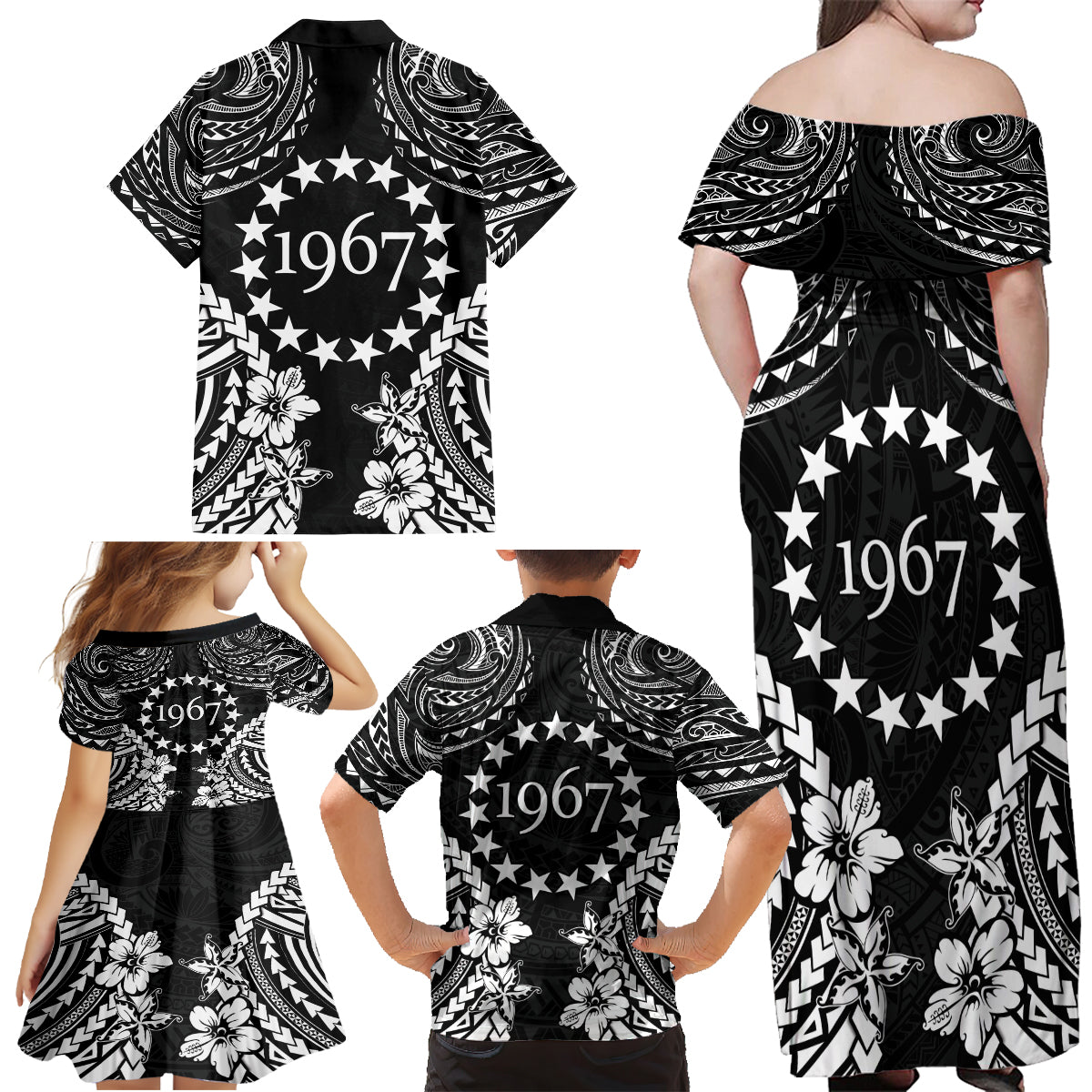 Cook Islands Ra o te Ui Ariki Est 1967 Family Matching Off Shoulder Maxi Dress and Hawaiian Shirt LT9 - Polynesian Pride