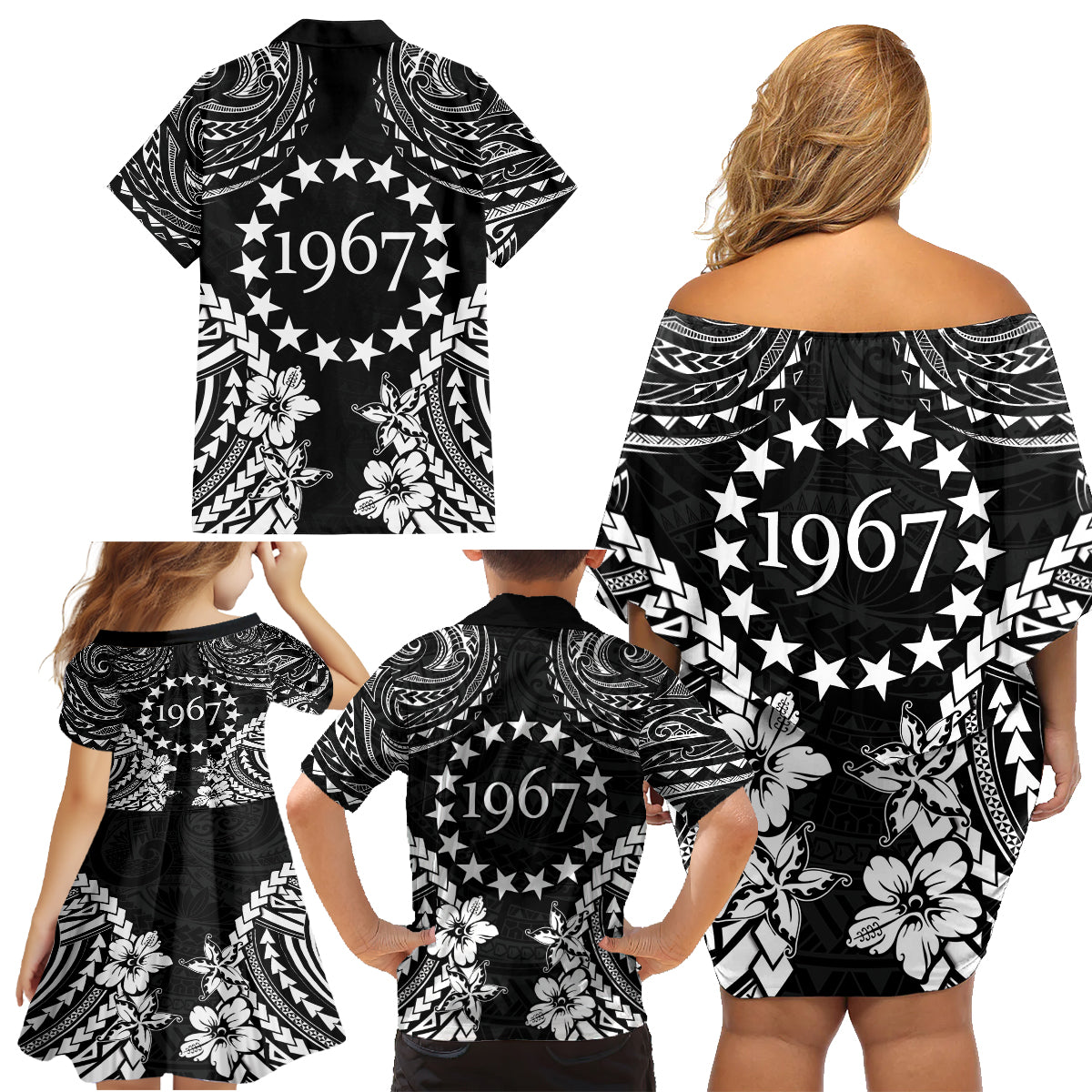 Cook Islands Ra o te Ui Ariki Est 1967 Family Matching Off Shoulder Short Dress and Hawaiian Shirt LT9 - Polynesian Pride