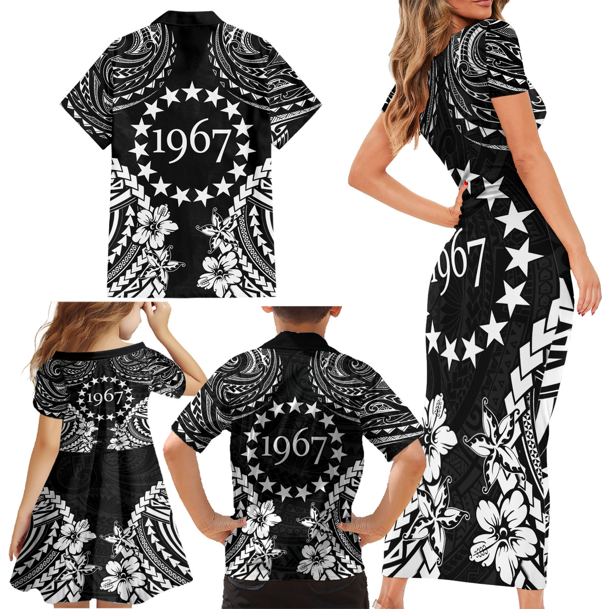 Cook Islands Ra o te Ui Ariki Est 1967 Family Matching Short Sleeve Bodycon Dress and Hawaiian Shirt LT9 - Polynesian Pride