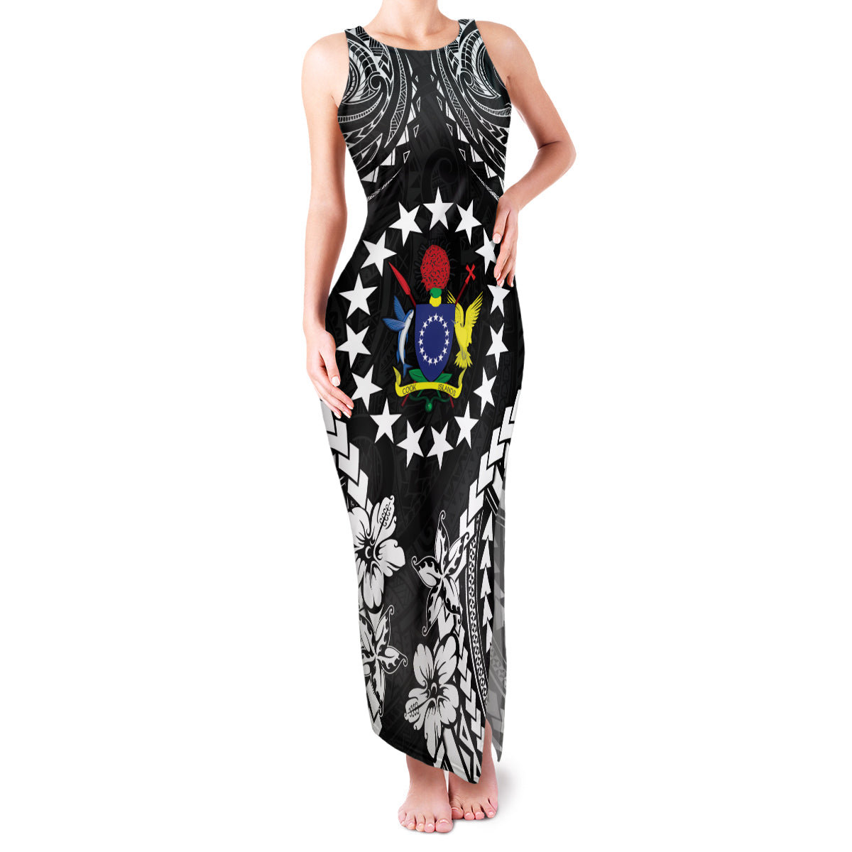 Cook Islands Ra o te Ui Ariki Est 1967 Family Matching Tank Maxi Dress and Hawaiian Shirt LT9 Mom's Dress Black - Polynesian Pride