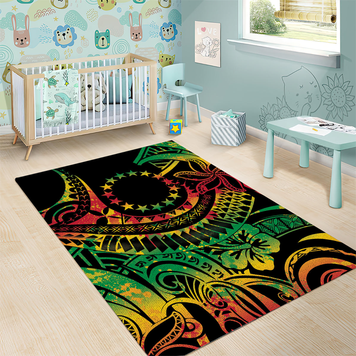 Cook Islands 15 Stars Area Rug Kuki Airani Polynesian Tribal Wave Tattoo
