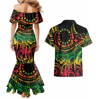 Cook Islands 15 Stars Couples Matching Mermaid Dress and Hawaiian Shirt Kuki Airani Polynesian Tribal Wave Tattoo LT9 - Polynesian Pride