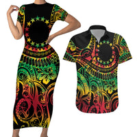 Cook Islands 15 Stars Couples Matching Short Sleeve Bodycon Dress and Hawaiian Shirt Kuki Airani Polynesian Tribal Wave Tattoo LT9 Reggae - Polynesian Pride